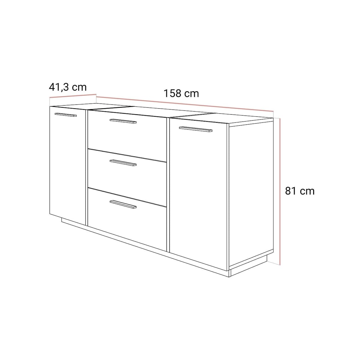 Komoda ONYX kaszmir połysk cokół 158 cm uchwyty