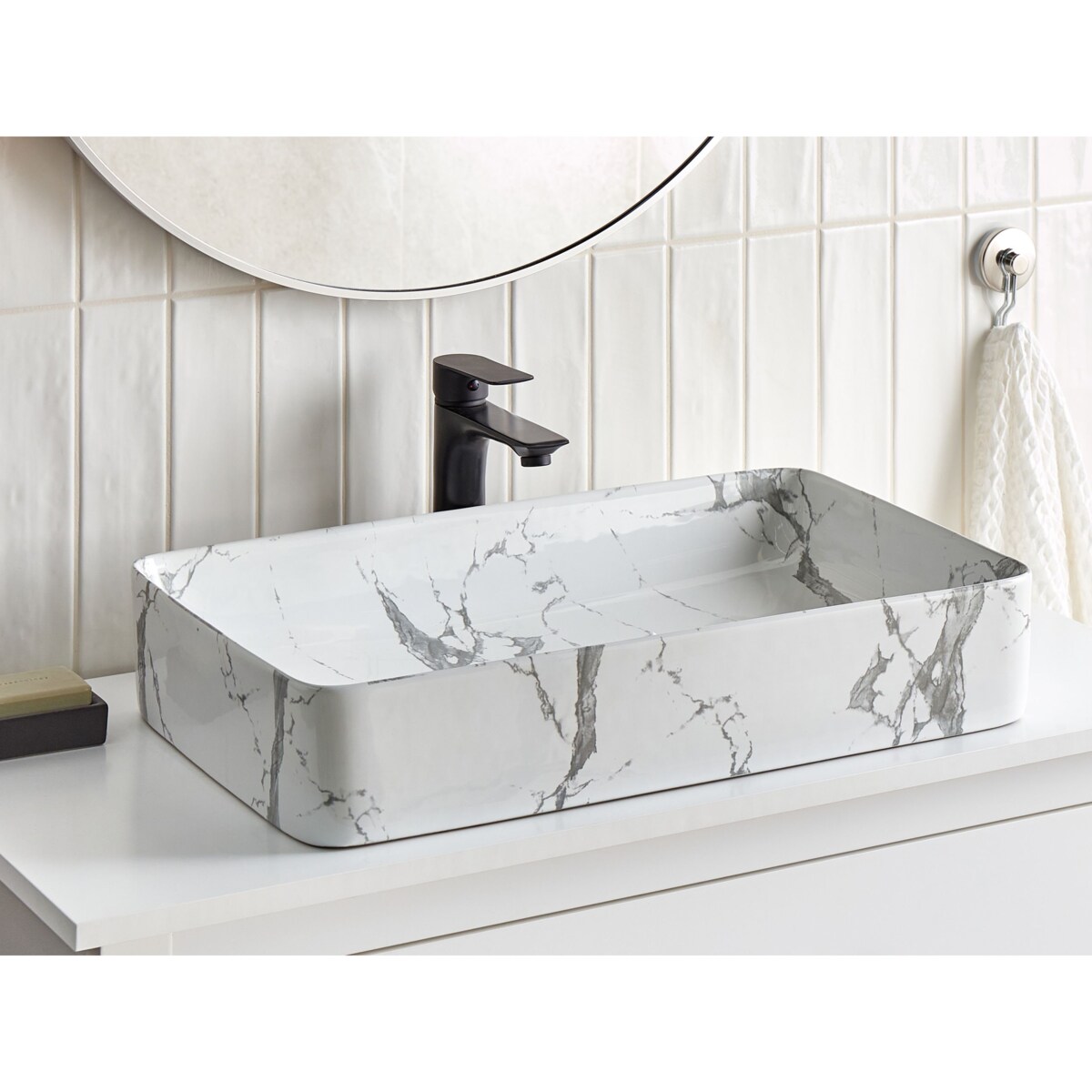 Umywalka nablatowa IPALA Biały marmur 62 x 35 cm Ceramika