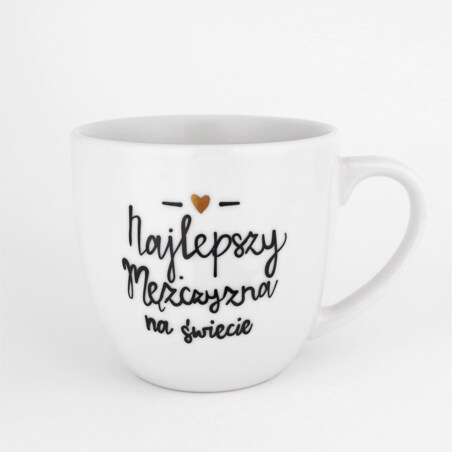 Biały kubek porcelanowy 300 ml - Złote serce i napis najlepszy mężczyzna na świecie na dzień mężczyzny dla mężczyzny