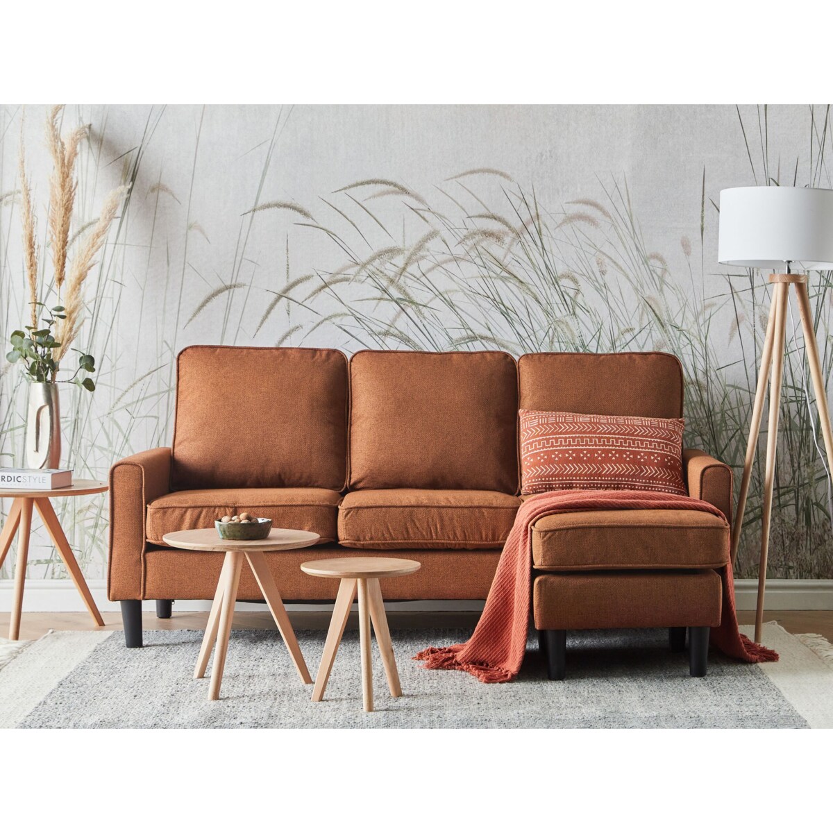 Sofa 3-osobowa z otomaną złoty brąz AVESTA