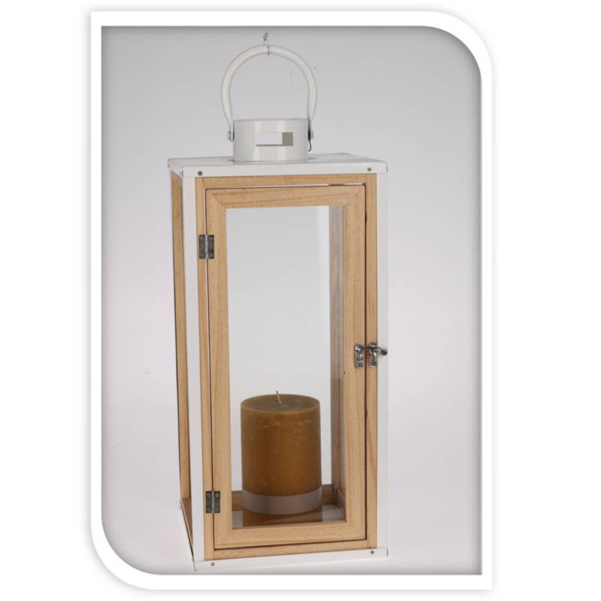 Duże lampiony na taras, drewno i metal w białym kolorze, 2 sztuki