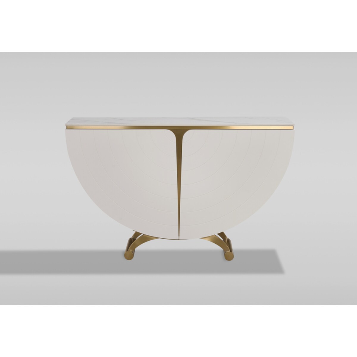 Biała konsola glamour półokrągła Vellora 140x35x86