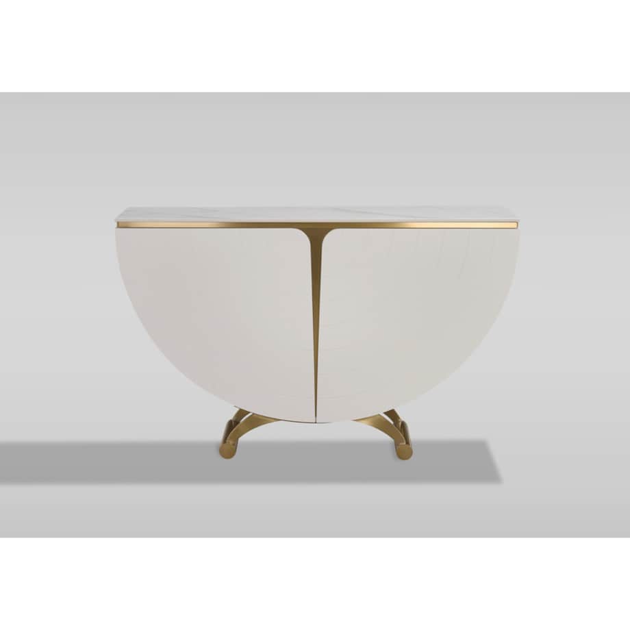 Biała konsola glamour półokrągła Vellora 140x35x86