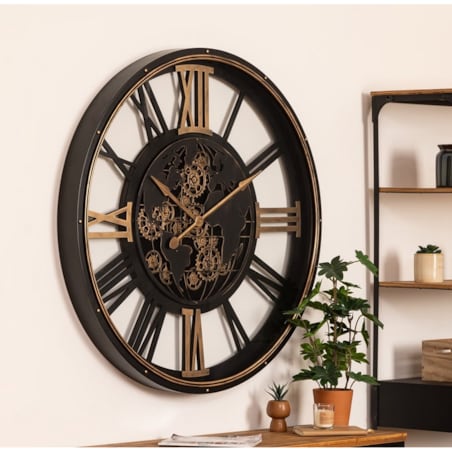 Zegar ścienny czarno-złoty 110 cm