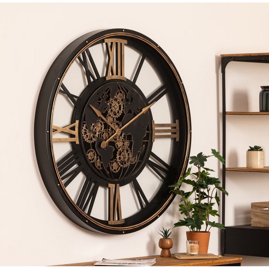 Zegar ścienny czarno-złoty 110 cm