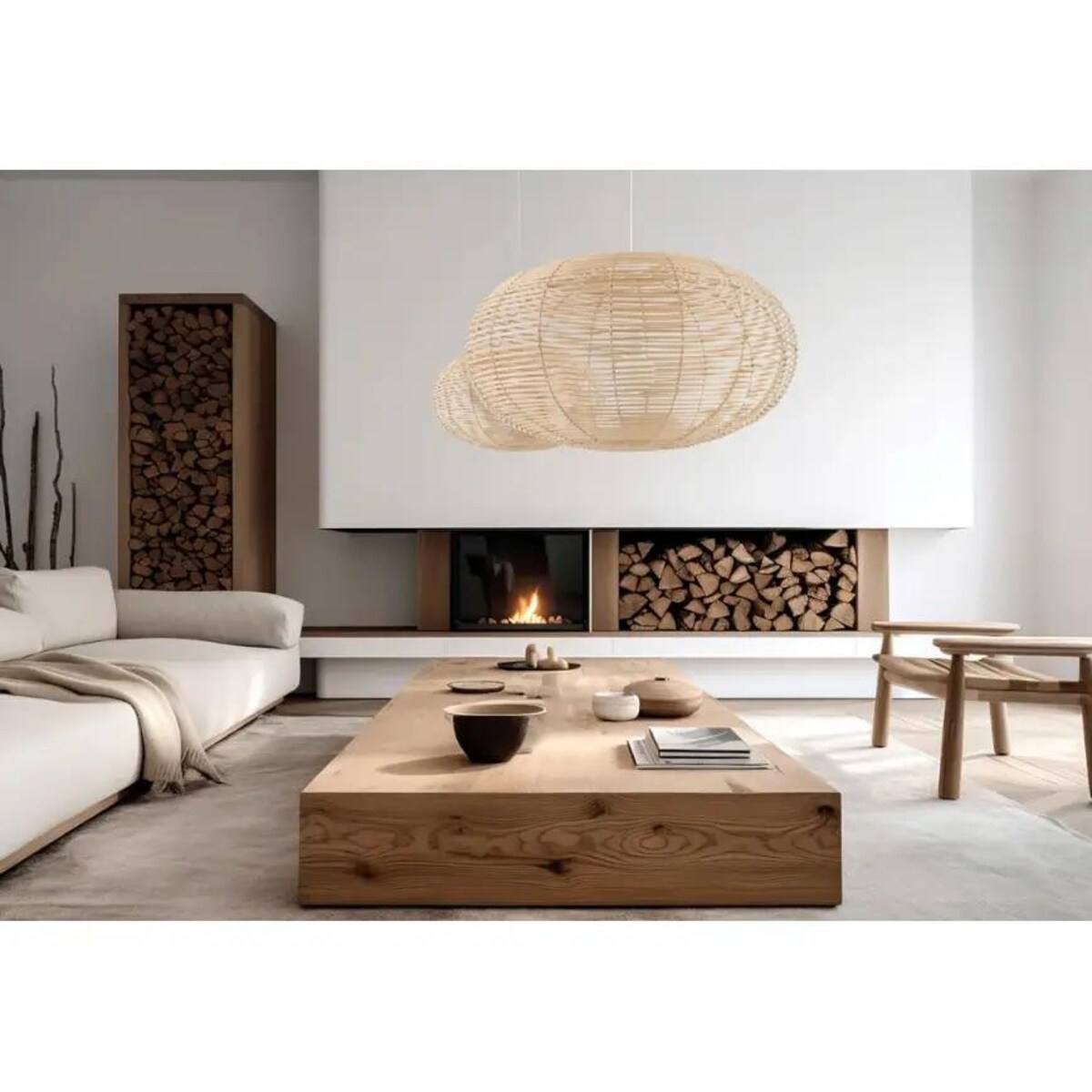 Wisząca lampa Rattan 11155 Nowodvorski pleciona gniazdo siatka do kuchni metalowa drewniana biała