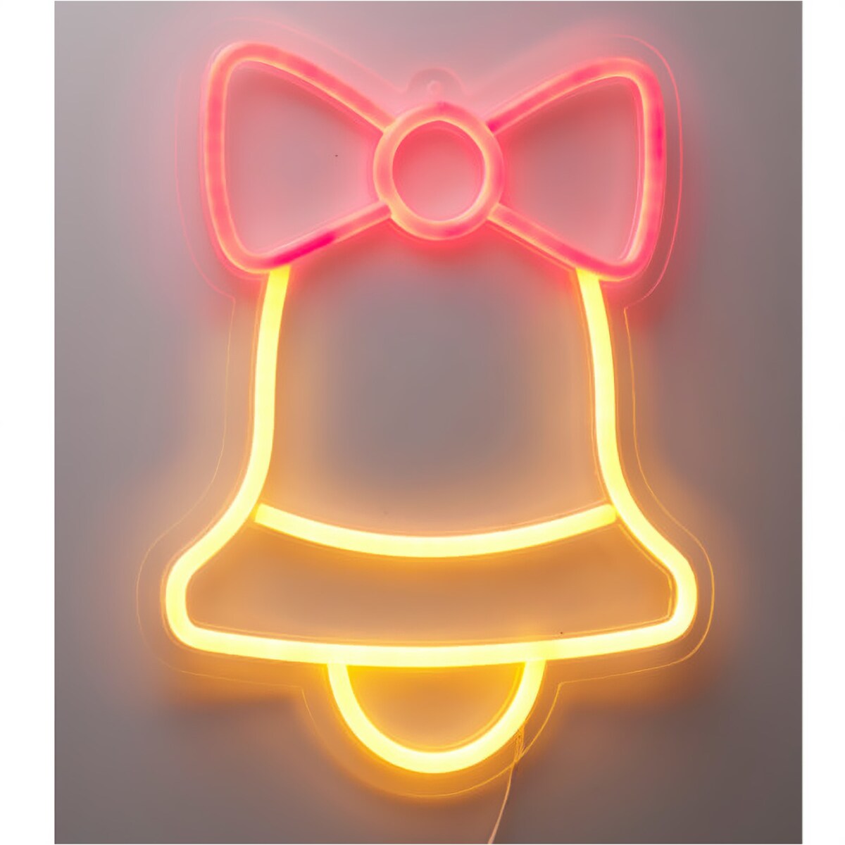 Świąteczny neon na ścianę, LED, 23 x 22 cm, na USB, kolor złoty, tworzywo sztuczne, motyw dzwonek