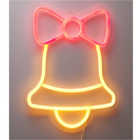 Świąteczny neon na ścianę, LED, 23 x 22 cm, na USB, kolor złoty, tworzywo sztuczne, motyw dzwonek