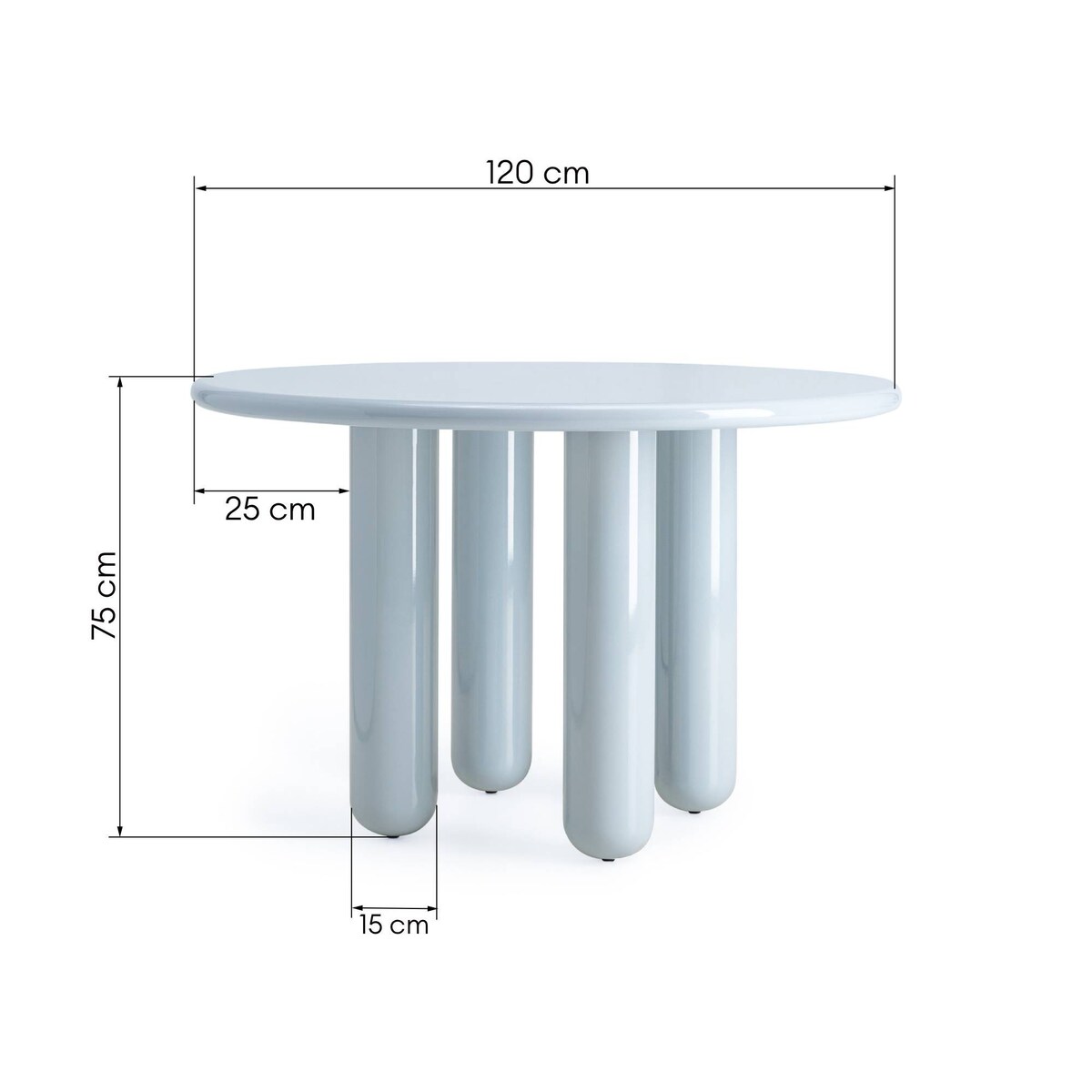 Okrągły stół do jadalni 120 cm, błękitno-szary, glossy, Surya