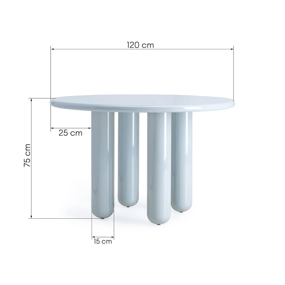 Okrągły stół do jadalni 120 cm, błękitno-szary, glossy, Surya