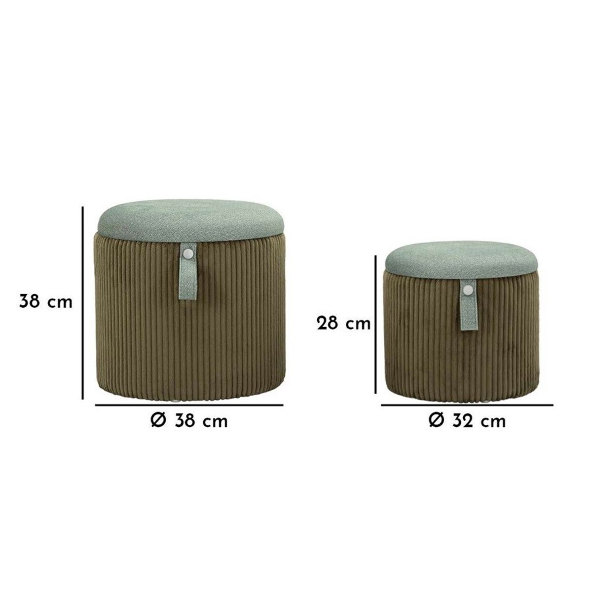Pufa 2 szt. ze schowkiem 38x38x38 i 28x32x32 cm MONTANA zielona