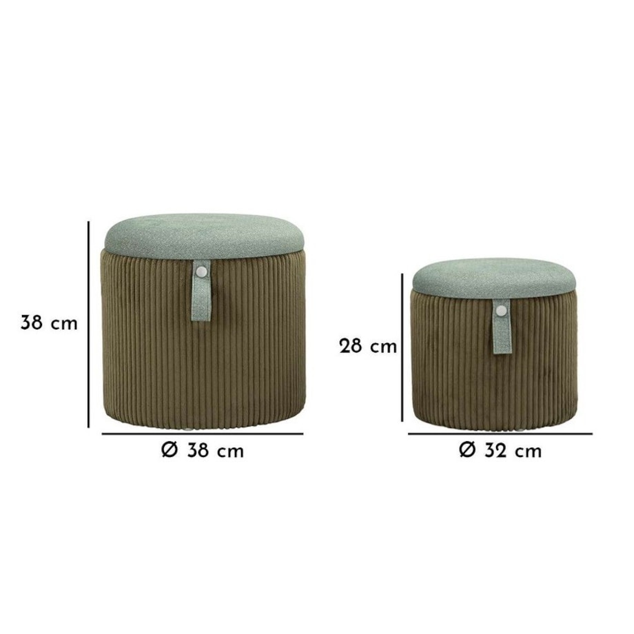 Pufa 2 szt. ze schowkiem 38x38x38 i 28x32x32 cm MONTANA zielona