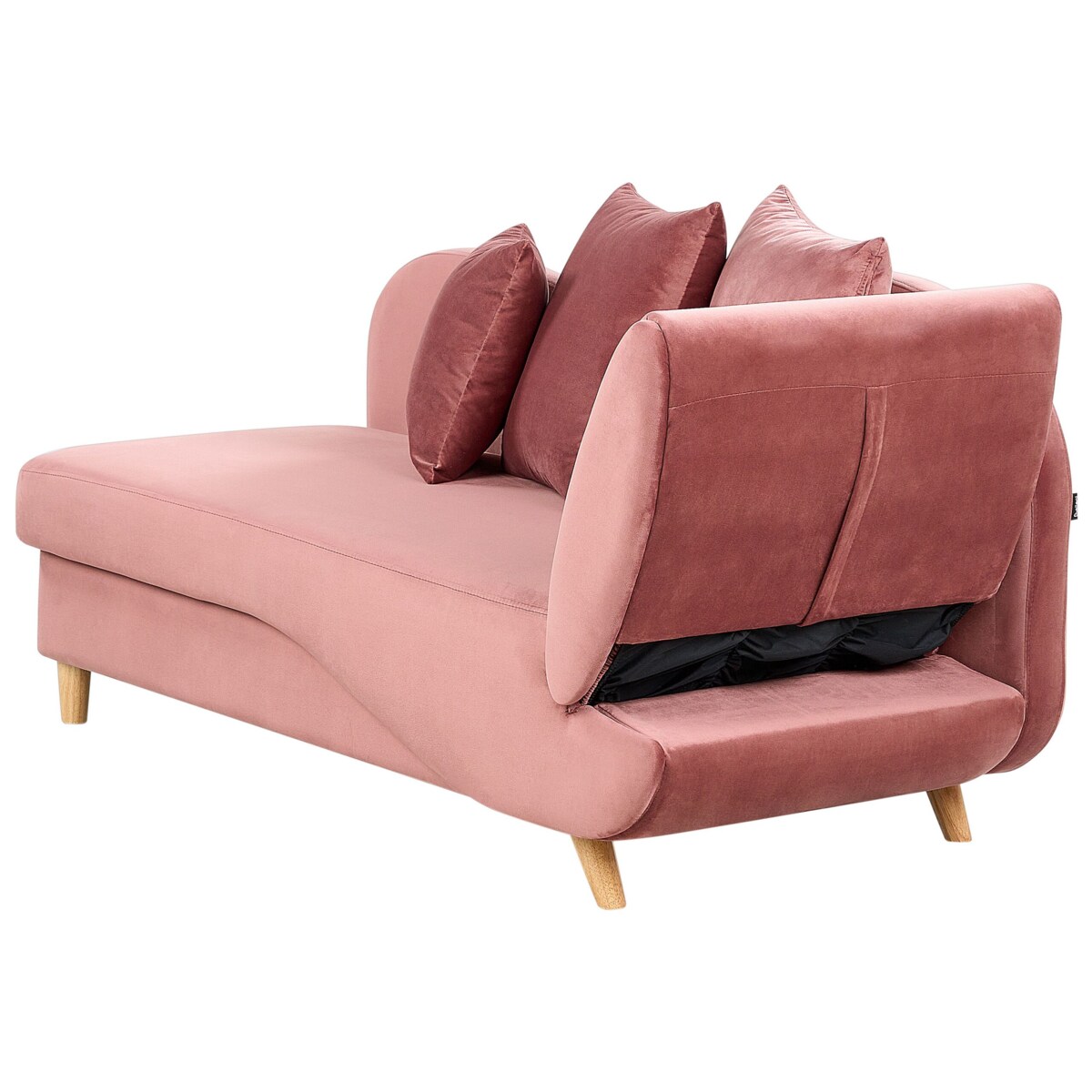 Szezlong welurowy z pojemnikiem prawostronny różowy MERI II