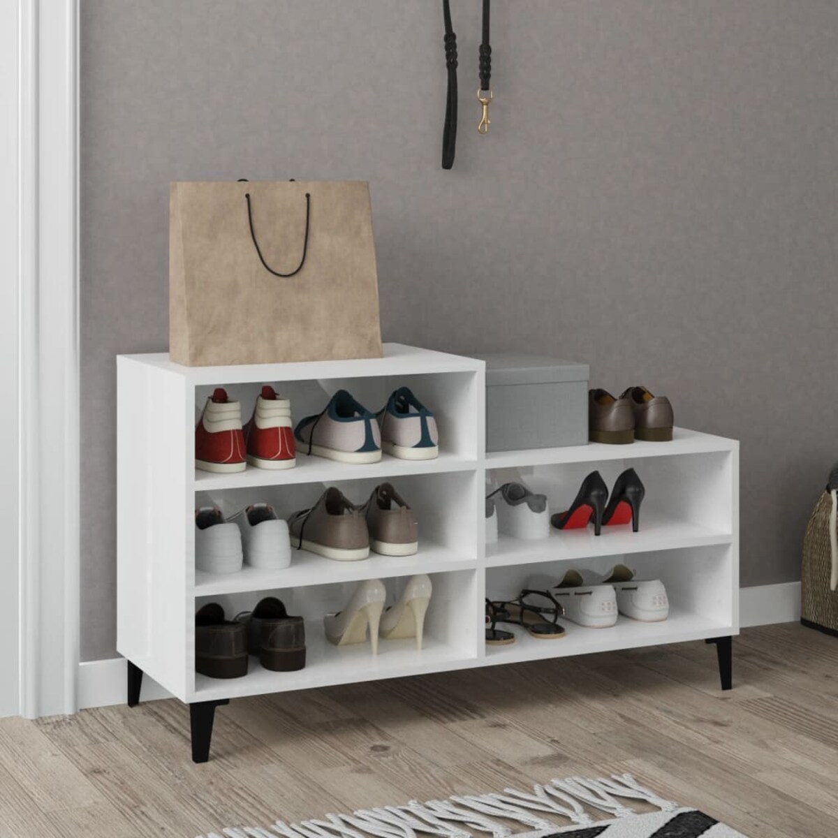 vidaXL Szafka na buty, wysoki połysk, biała, 102x36x60 cm