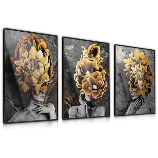 ZESTAW 3X PLAKAT W RAMIE DO SALONU ABSTRAKCJA PORTRETY KWIATY MARMUR 30x40cm
