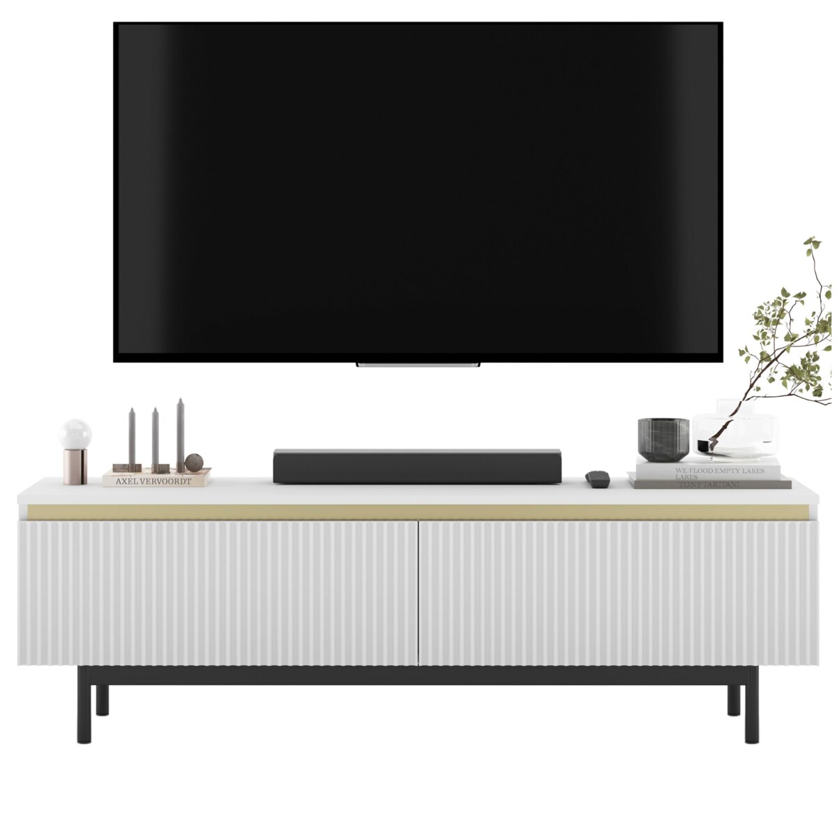 Nowoczesna Szafka RTV Komoda Glamour RTV Biały Mat rama w kolorze czarnym 140 cm