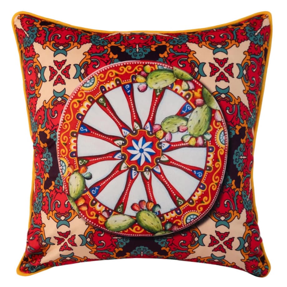 Poszewka dekoracyjna 43x43 czerwona w meksykański wzór