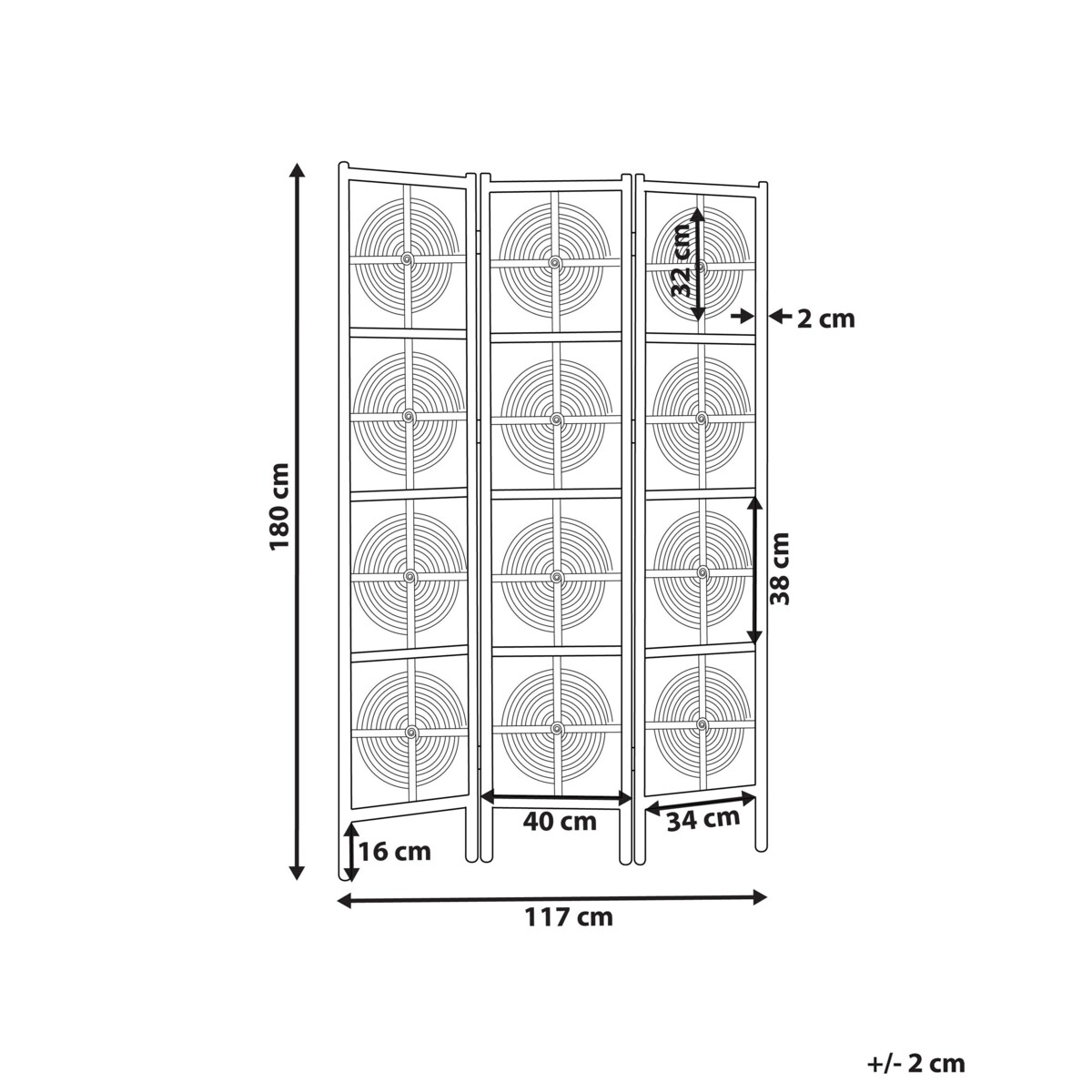 3-panelowy składany parawan pokojowy rattanowy 117 x 180 cm naturaly ALTAMURA