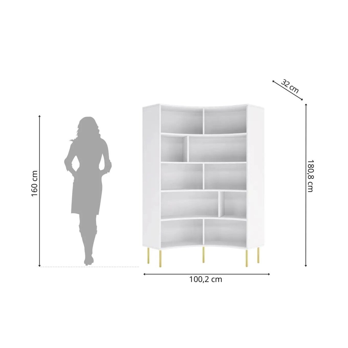 Nowoczesny narożny regał na książki Skandica HORN ze złotymi nogami / biały