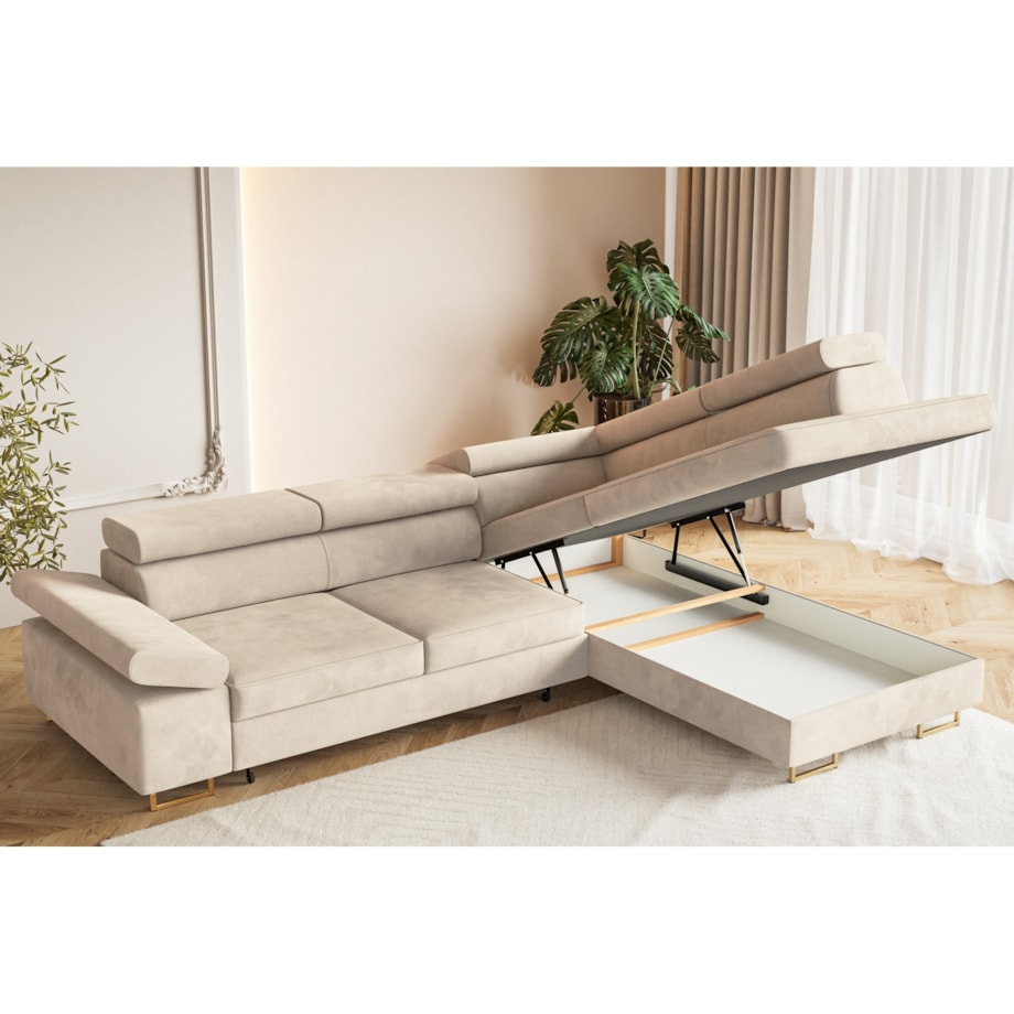 Narożnik ALEX z regulowanymi zagłówkami, prawostronny-Matt Velvet beżowy