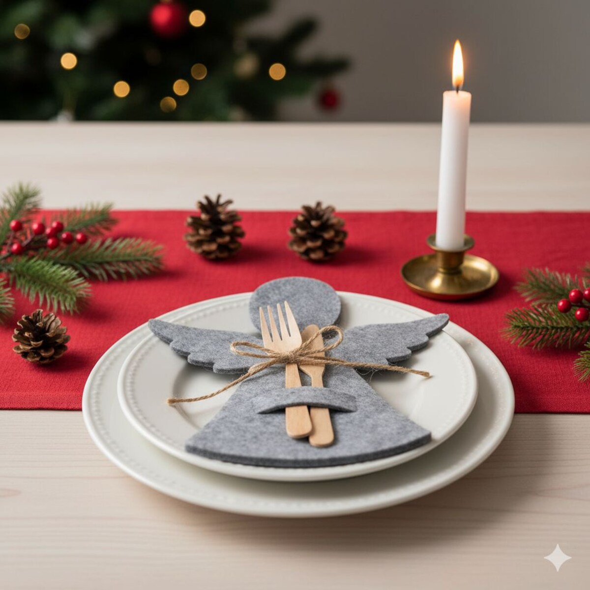 Filcowa kieszonka na sztućce w kształcie aniołka, 22 x 20 cm