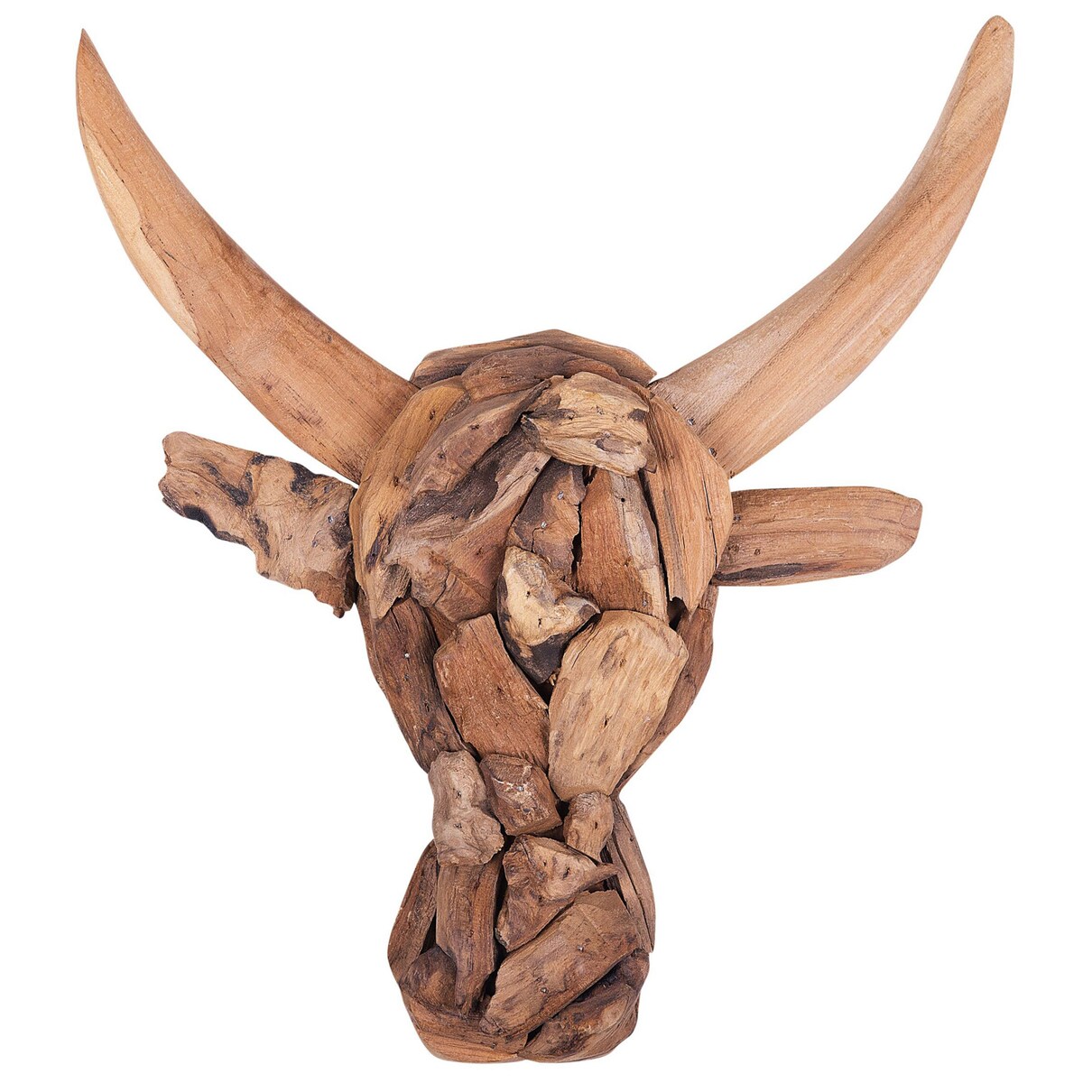 Figurka na ścianę Byk BULL HEAD Drewno tekowe 34 cm Brązowy