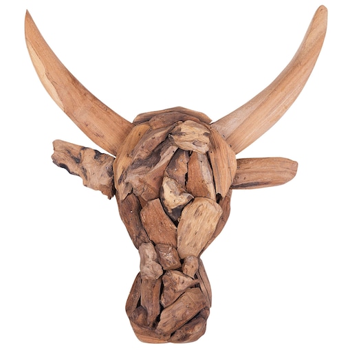 Figurka na ścianę Byk BULL HEAD Drewno tekowe 34 cm Brązowy