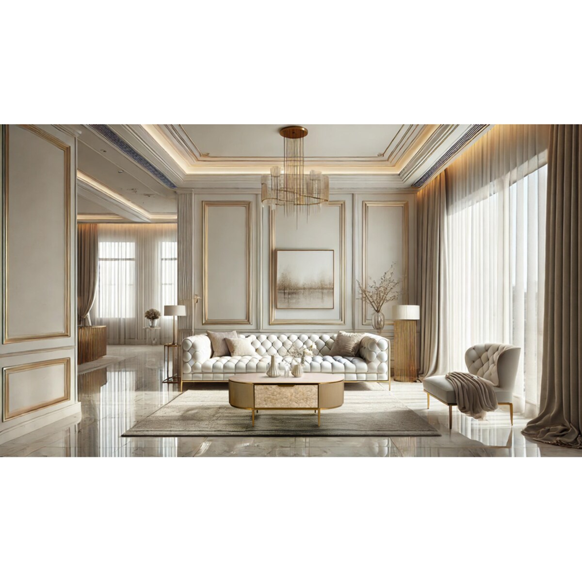 stolik kawowy ryflowany / ława złota / Champion Glamour Premium z muszelkami 120x70x46