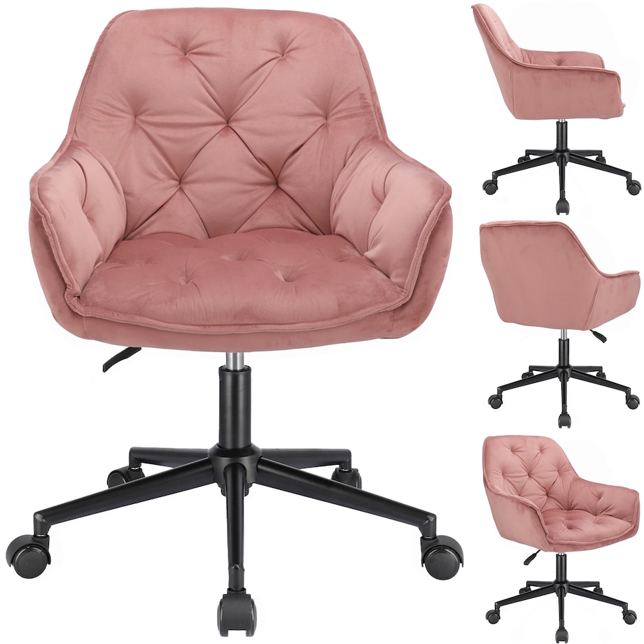 Krzesło welurowe obrotowe LARGO różowe czarne nogi