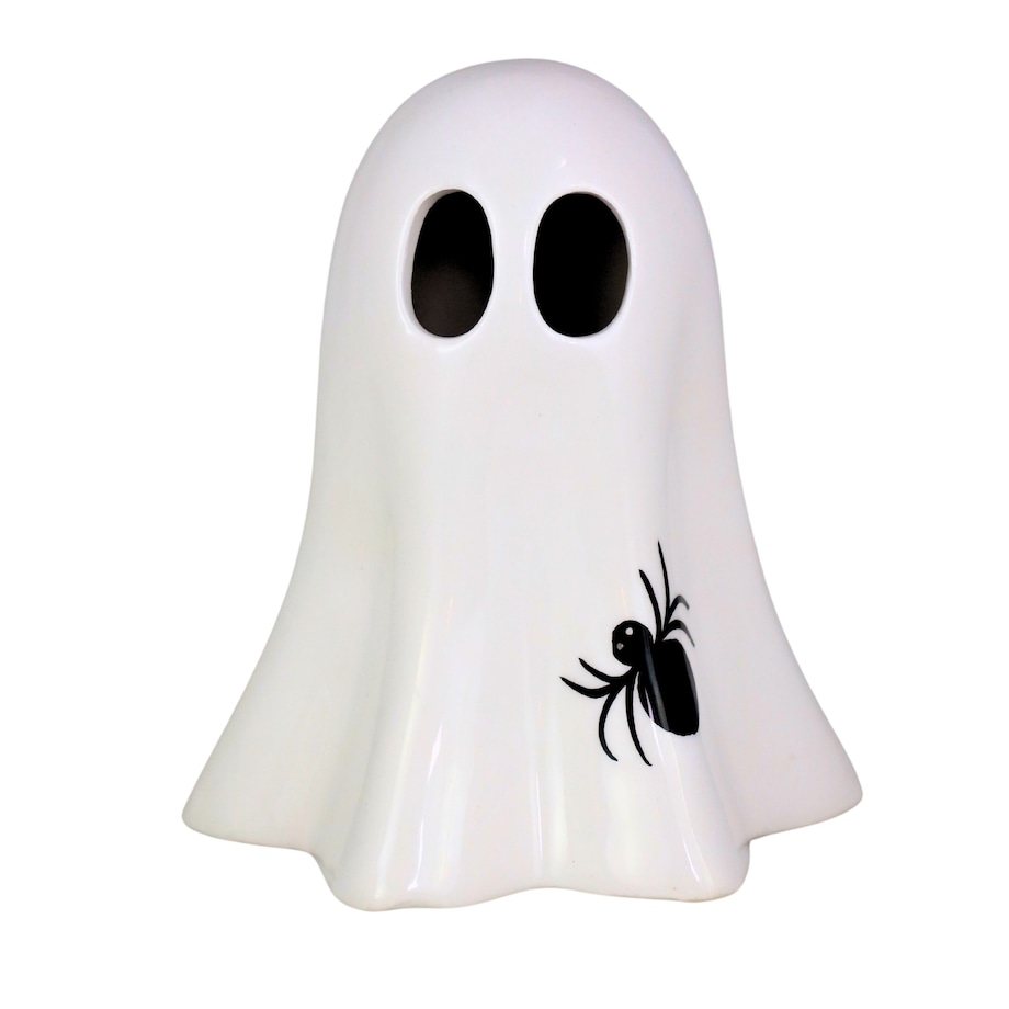 Dekoracja Halloween - Figurka LED biały duszek 16x14x14 cm MULTO-2 z czarnym pająkiem