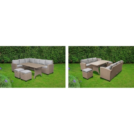 Zestaw Ogrodowy Wypoczynkowy Narożnik Stół Pufy Meble Ogrodowe Technorattan Venezia