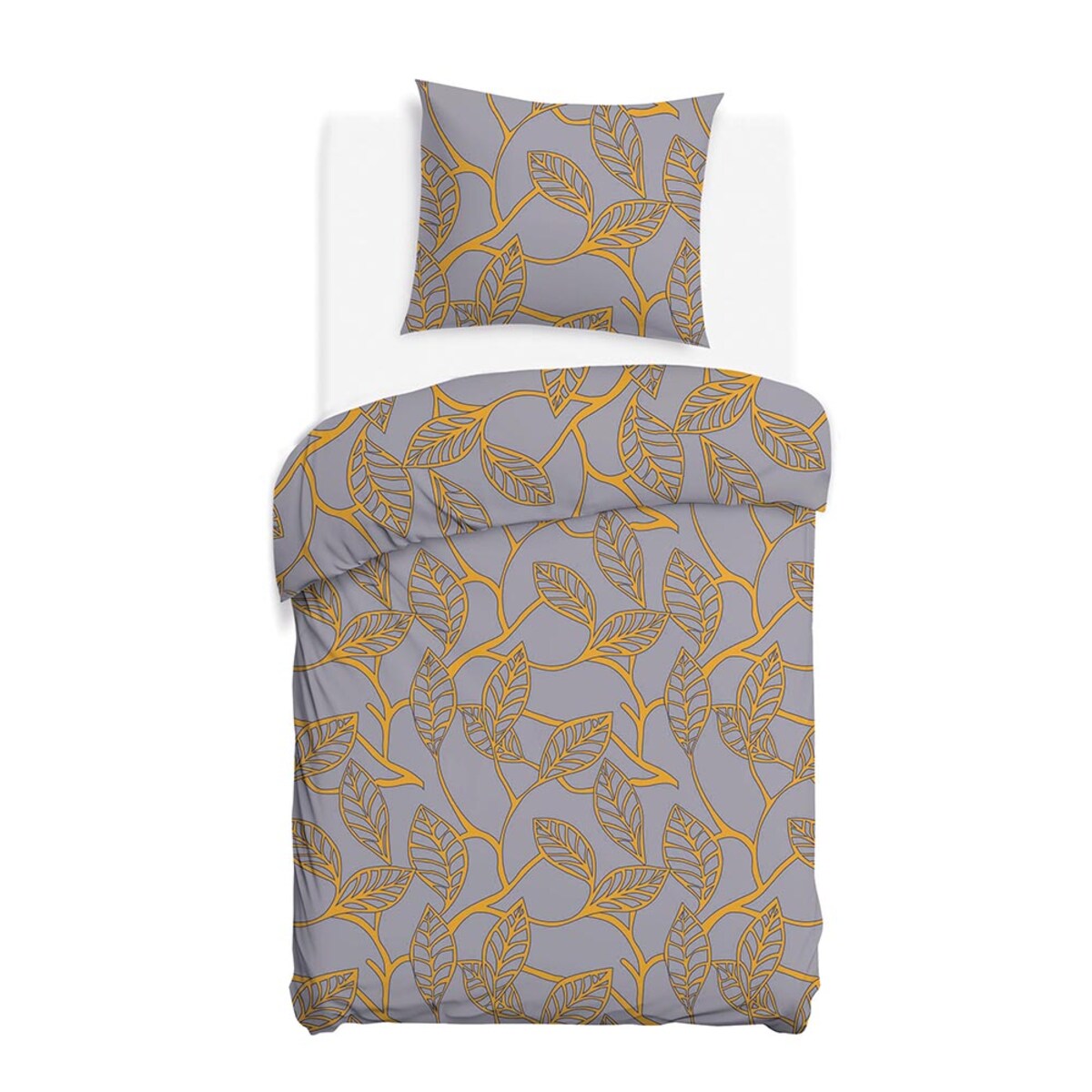 Pościel satyna bawełniana 140x200 Folina pomarańczowe liście na szarym tle, Satynlove