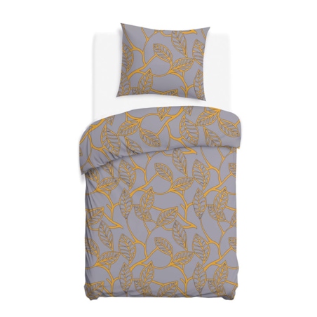 Pościel satyna bawełniana 140x200 Folina pomarańczowe liście na szarym tle, Satynlove