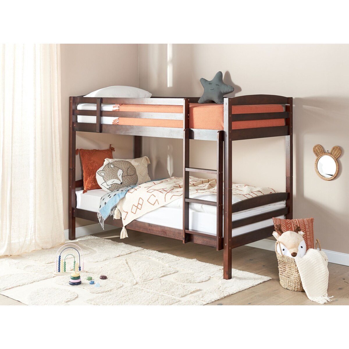 Łóżko piętrowe drewniane 90 x 200 cm ciemne REGAT