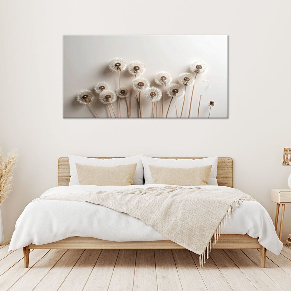 Obraz do salonu kuchni pokoju, Dmuchawce rośliny boho beżowy 120x60