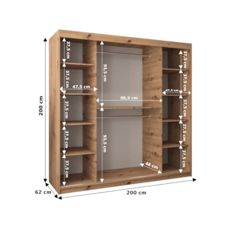 Szafa przesuwna Garderoba MARMUR POLE 200 gł. 62 biały