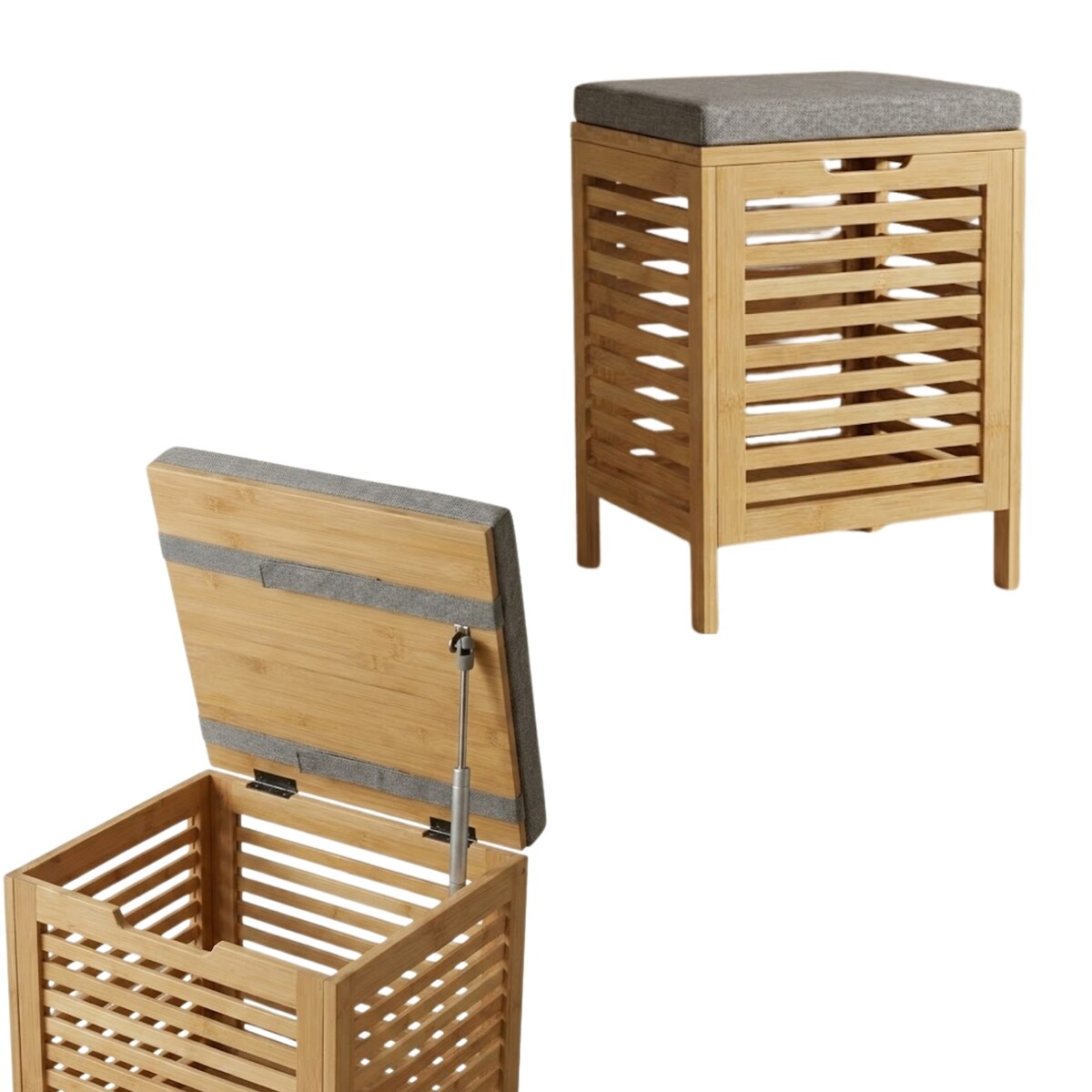 Bambusowy kosz na pranie z siedziskiem DISA, 40 l