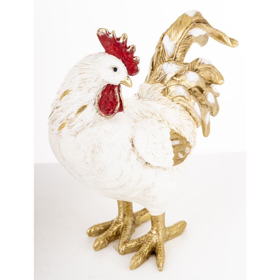 Dekoracja - kolorowa KOGUT i KURA 26x20x10,5 i 22x20x10 cm PLOMFEE biało-złota para