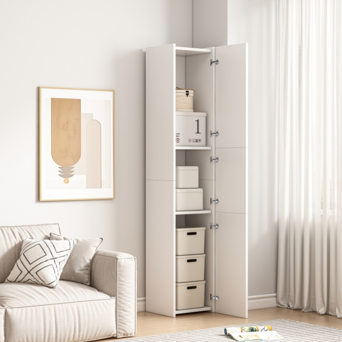 Regał Szafka Biała Nowoczesna Stojąca Słupek Wysoki Loft 3 Drzwi 170 Cm