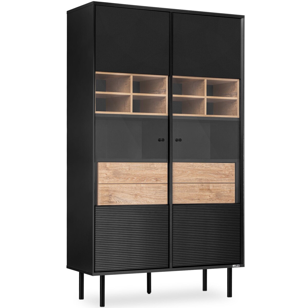 KONSIMO LOFTY Dwudrzwiowa witryna na wysokich nogach w stylu loft