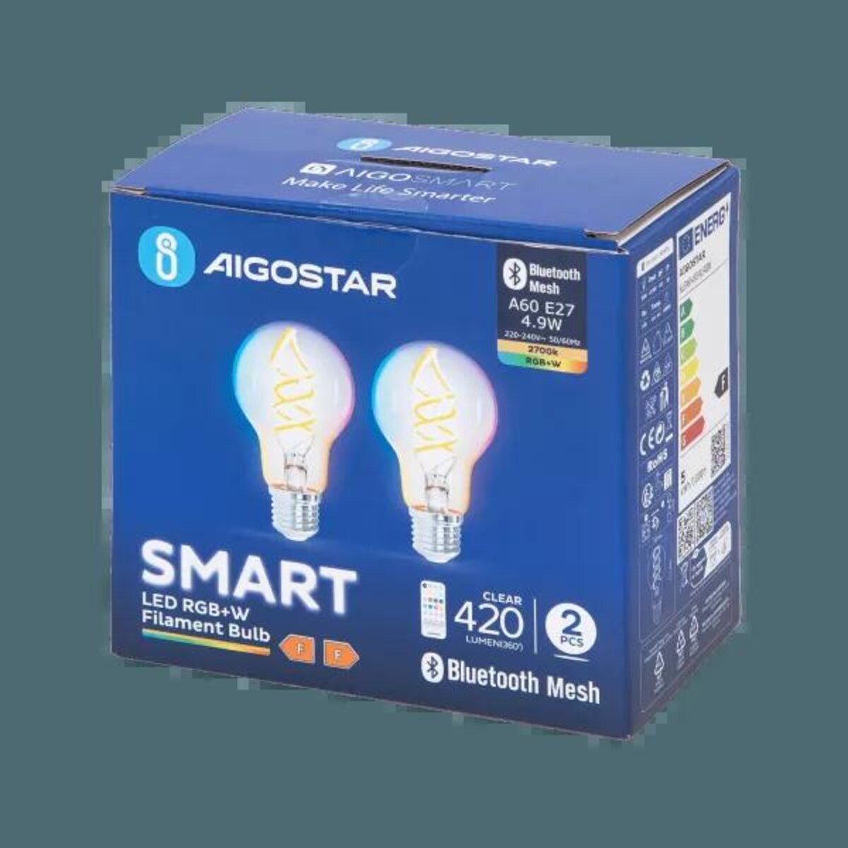 inteligentna żarówka bluetooth mesh a60 e27 4.9w rgbw 2 szt. ,z pilotem