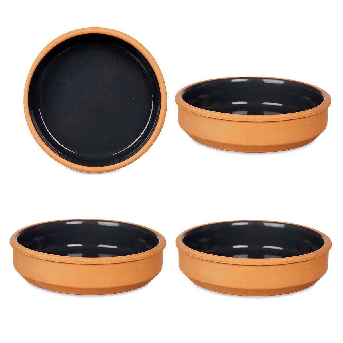 Naczynia gliniane, miski ze szkliwionym wnętrzem, czarne