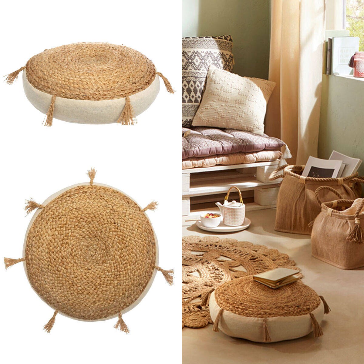 Poduszka do siedzenia na podłodze juta RITUAL, Ø 38 cm, Atmosphera