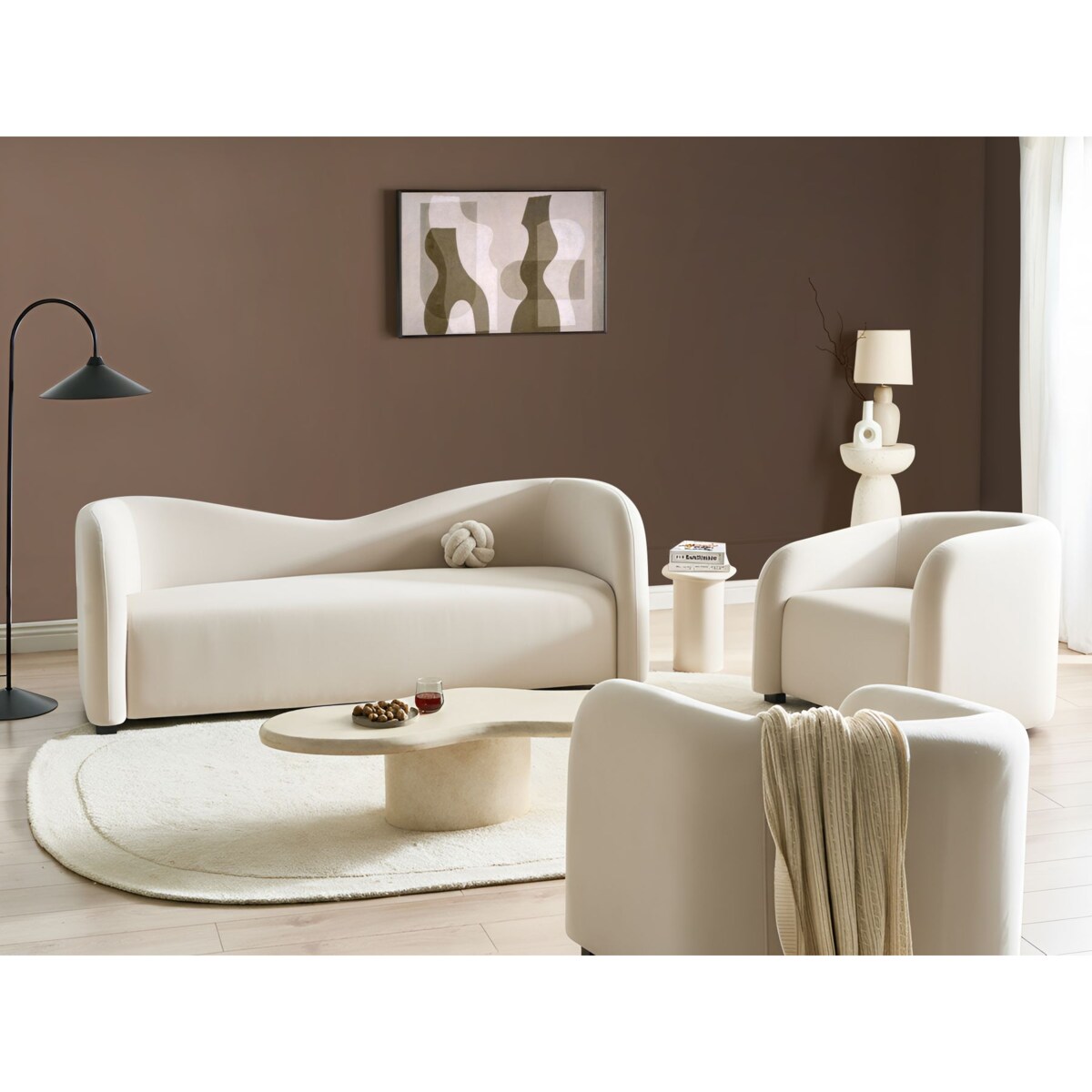 Komplet wypoczynkowy dla 5 osób VELTADA Welur Złamana biel