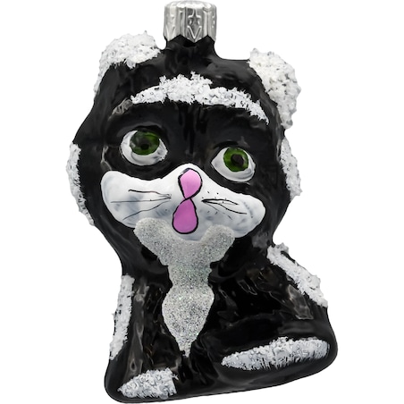 Bombka choinkowa: Kotek z różowym noskiem: czarno-biały