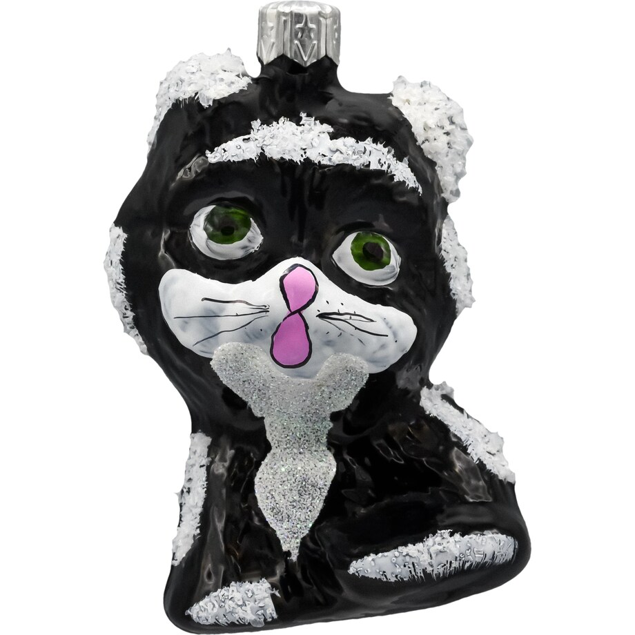 Bombka choinkowa: Kotek z różowym noskiem: czarno-biały