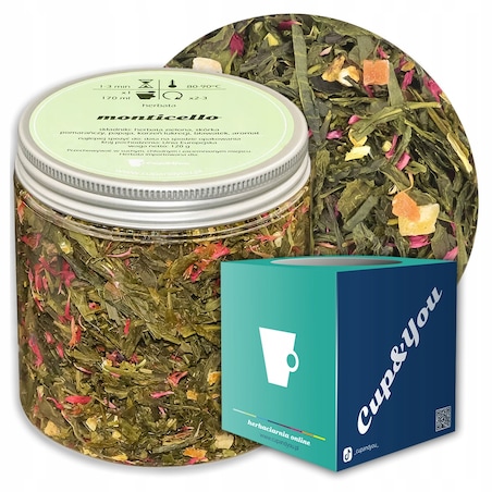 Herbata zielona sypana MONTICELLO o smaku różowego wina PREMIUM Cup&You - herbata liściasta sypana mieszanka napar susz - gotowa na prezent upominek