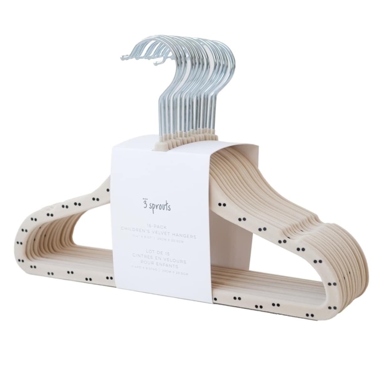 3 Sprouts Wieszaki Welurowe dla Dzieci Double Dot/Beige 15 szt.