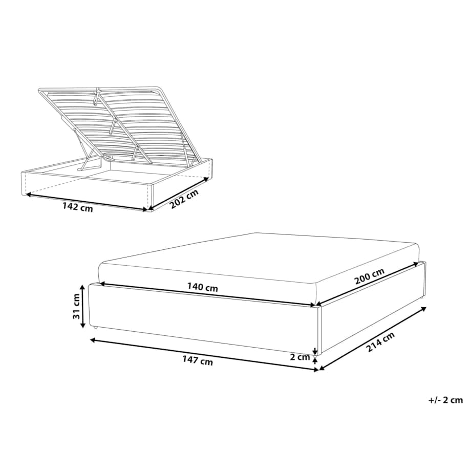 Łóżko z pojemnikiem tapicerowane 140 x 200 cm beżowe DINAN