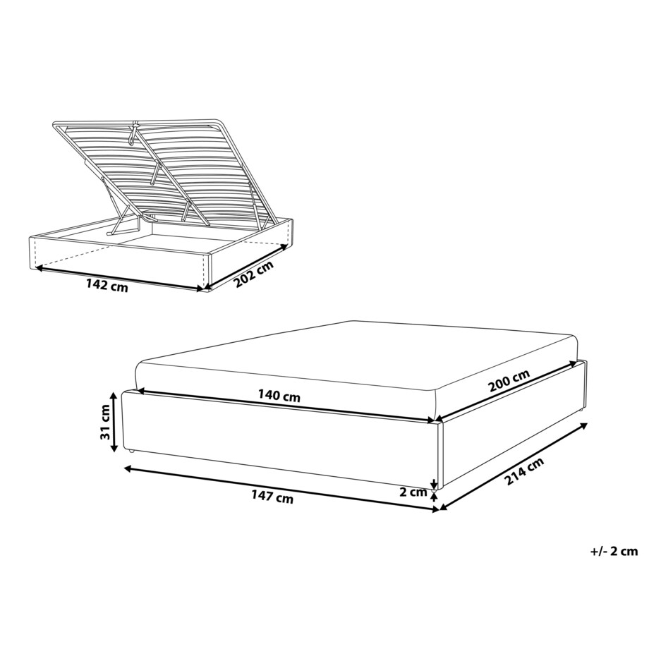 Łóżko z pojemnikiem tapicerowane 140 x 200 cm beżowe DINAN